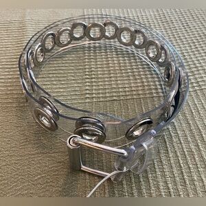 All Saints NWT Clear Plastic Grommet Belt with Silver Buckle